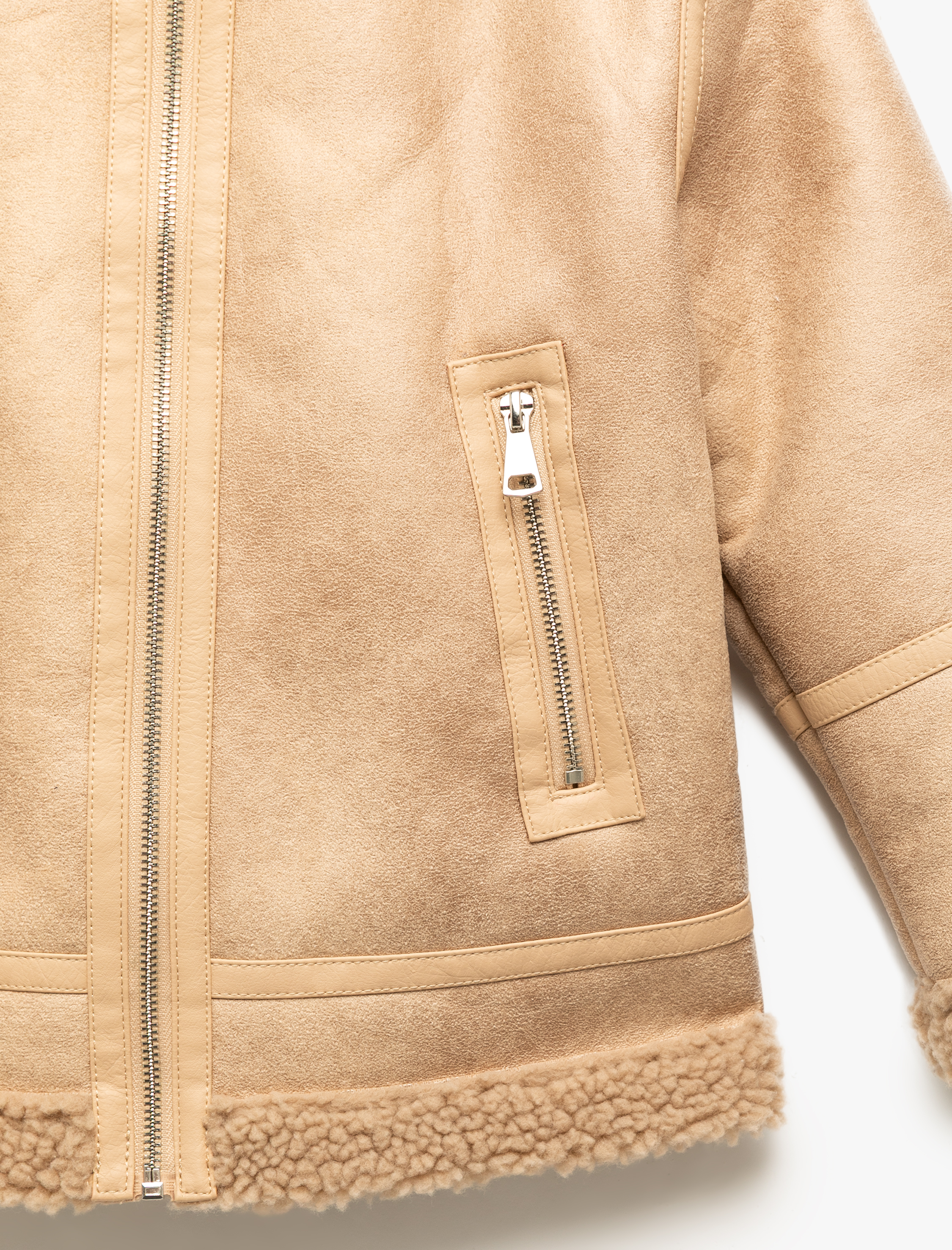  Kız Çocuk Uzun Kollu Peluş Astarlı Gömlek Yaka Ceket