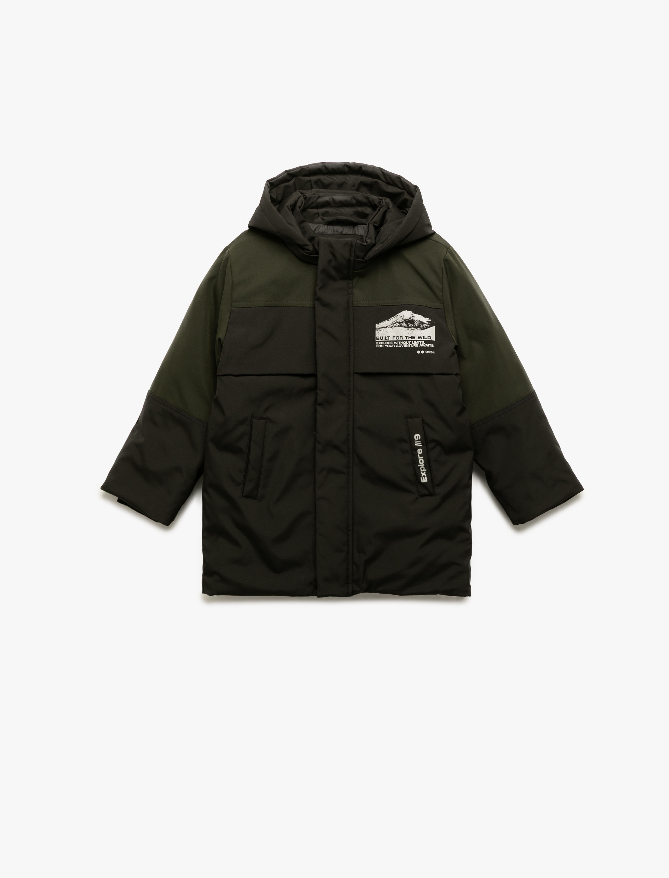  Erkek Çocuk Çıtçıt Detaylı Uzun Kollu Kapşonlu Mont