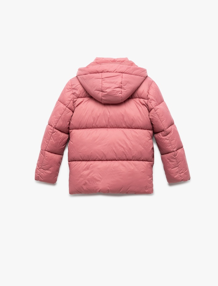 Kız Çocuk Uzun Kollu Çıtçıt Kapamalı Kapşonlu Şişme Mont