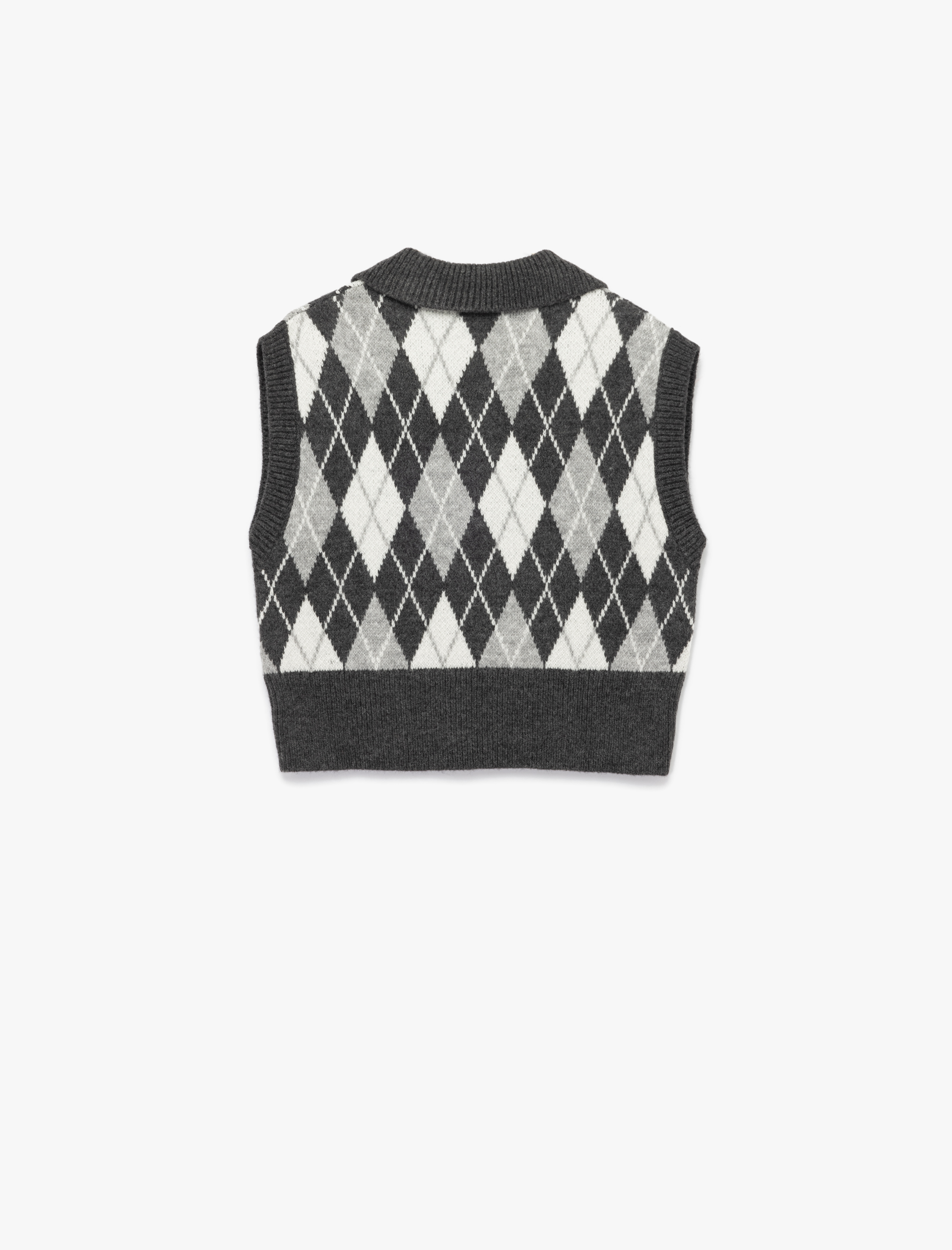   Kolsuz Baklava Desenli Jakarlı Polo Yaka Triko Süveter