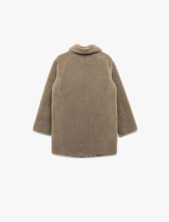 Kız Çocuk Uzun Kollu Cep Detaylı Düğmeli Gömlek Yaka Polar Kaban