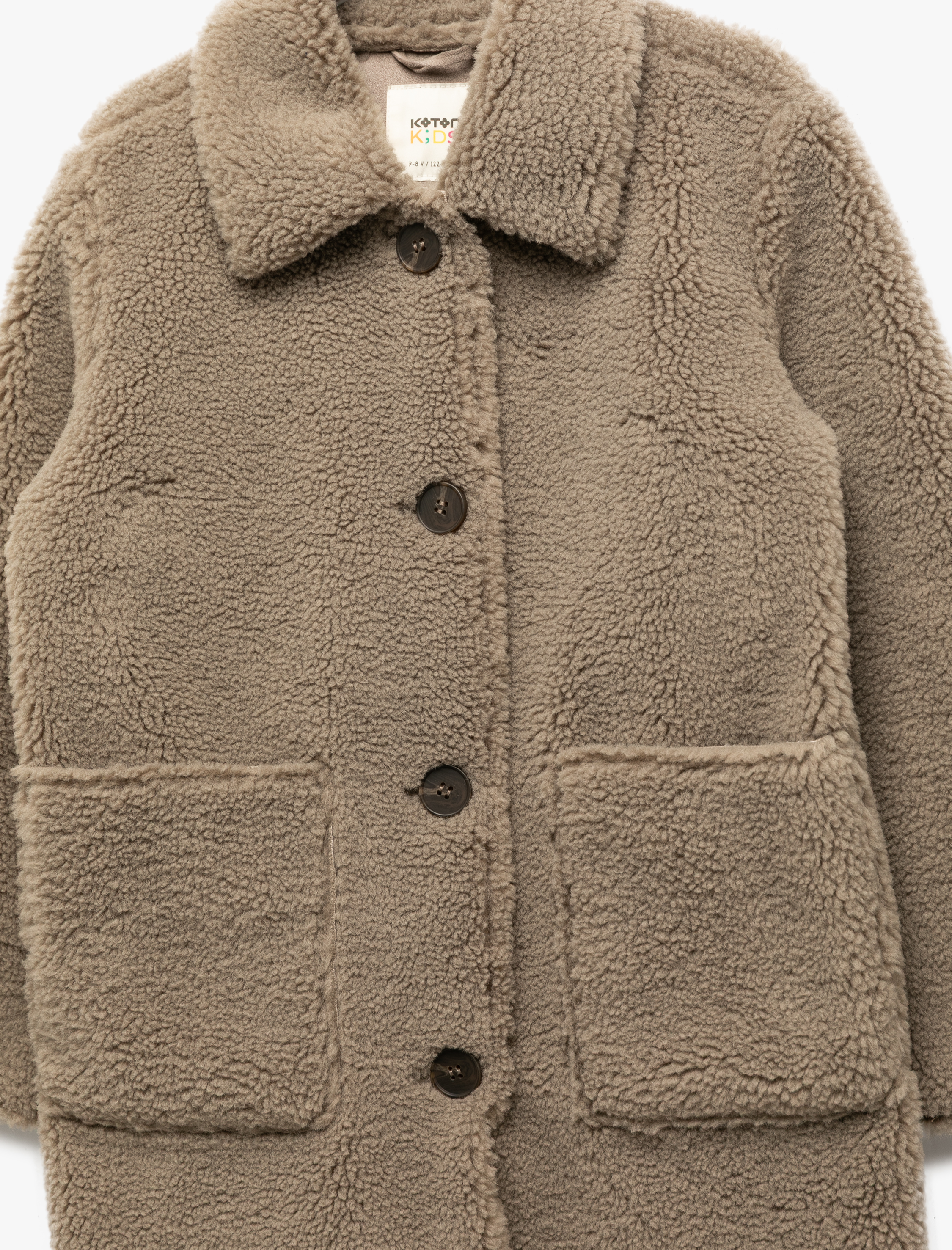  Kız Çocuk Uzun Kollu Cep Detaylı Düğmeli Gömlek Yaka Polar Kaban