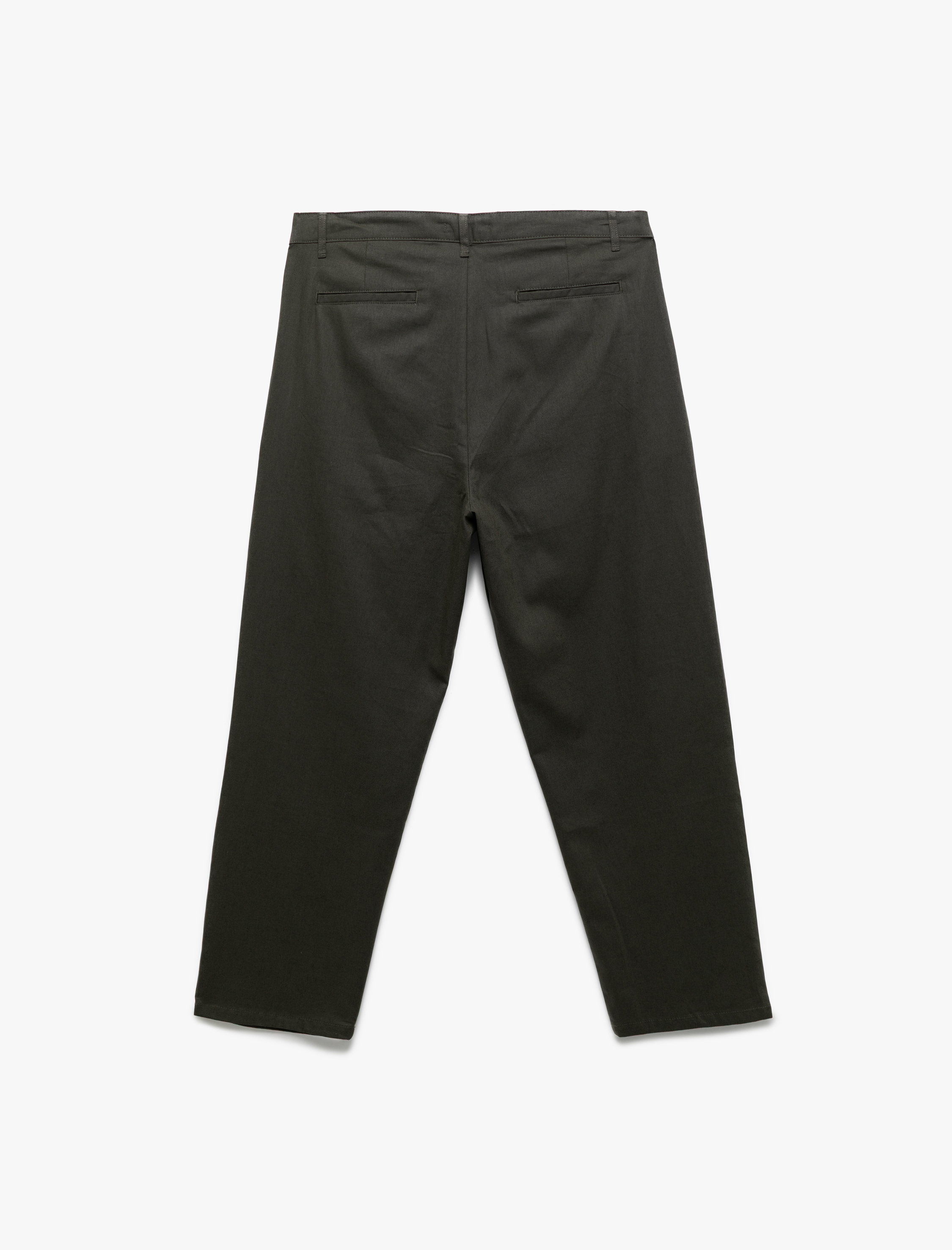 Cep Detaylı Düğmeli Pamuk Keten Karışımlı Pileli Kumaş Pantolon