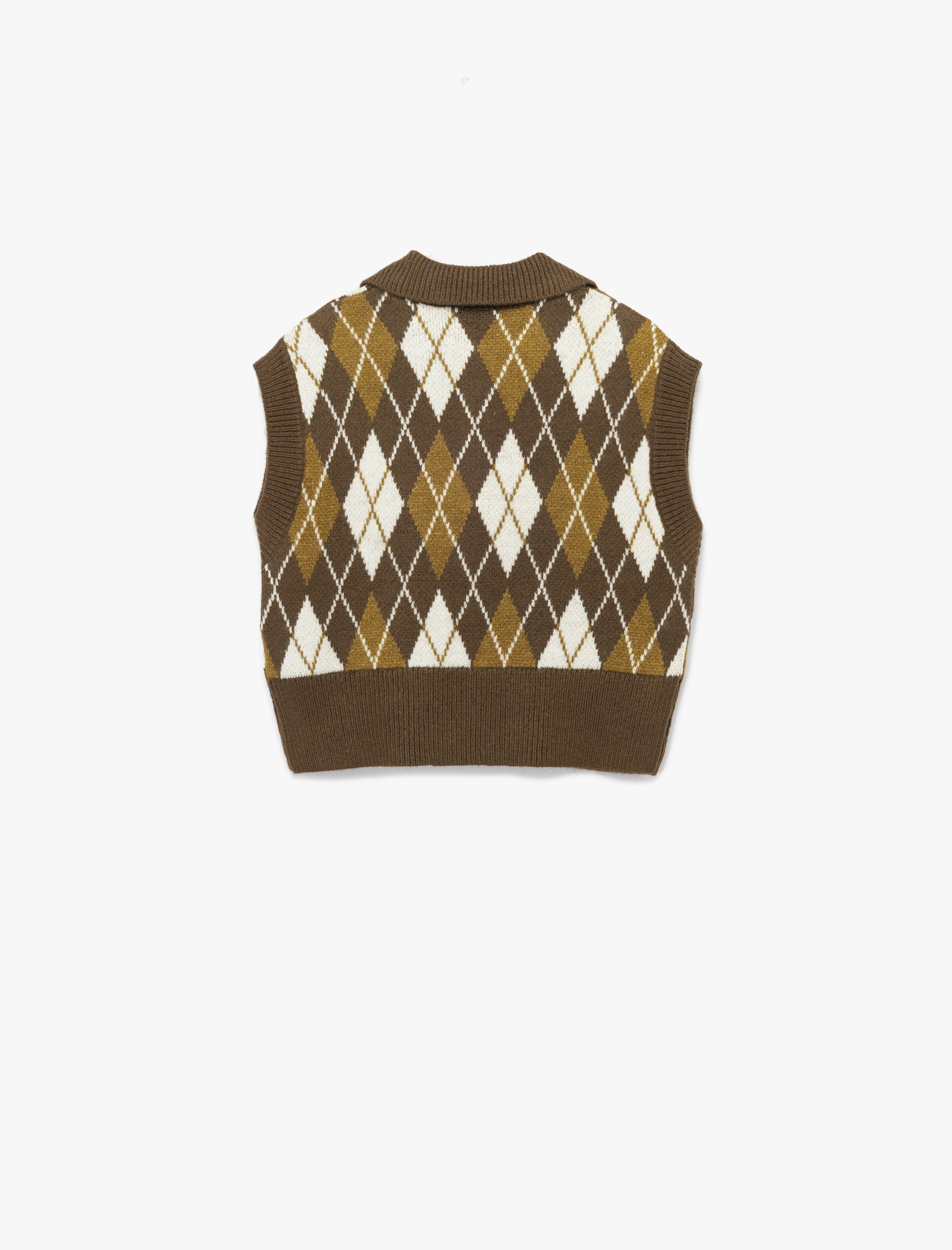   Kolsuz Baklava Desenli Jakarlı Polo Yaka Triko Süveter