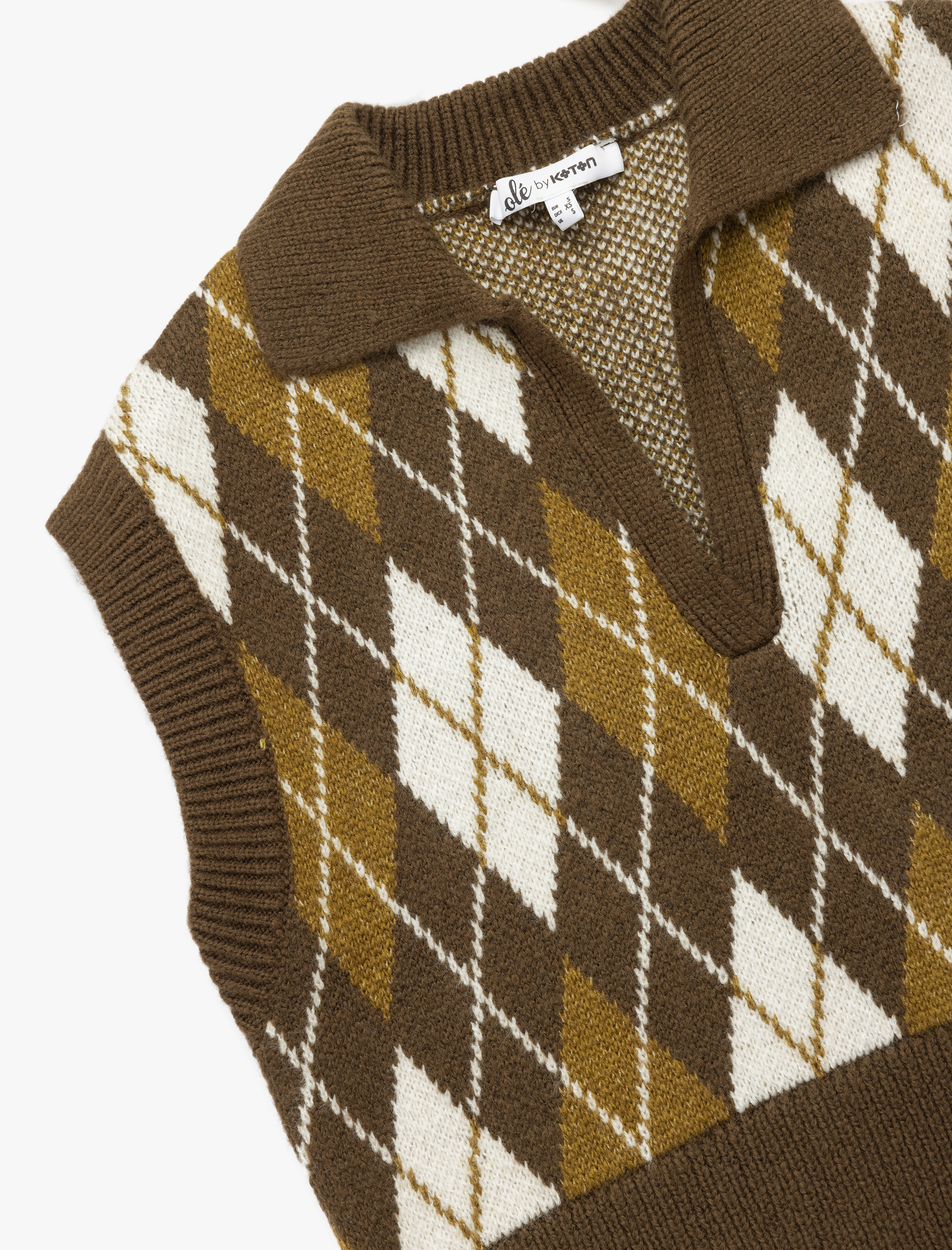   Kolsuz Baklava Desenli Jakarlı Polo Yaka Triko Süveter