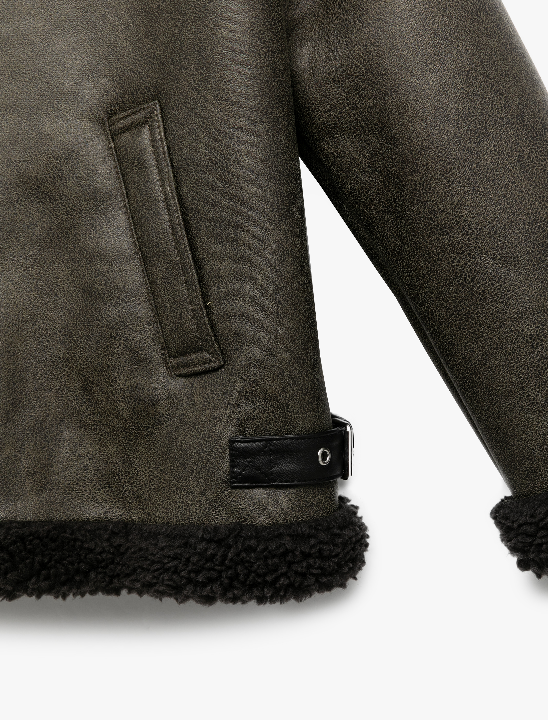  Kız Çocuk Peluş Detaylı Gömlek Yaka Uzun Kollu Oversize Biker Ceket