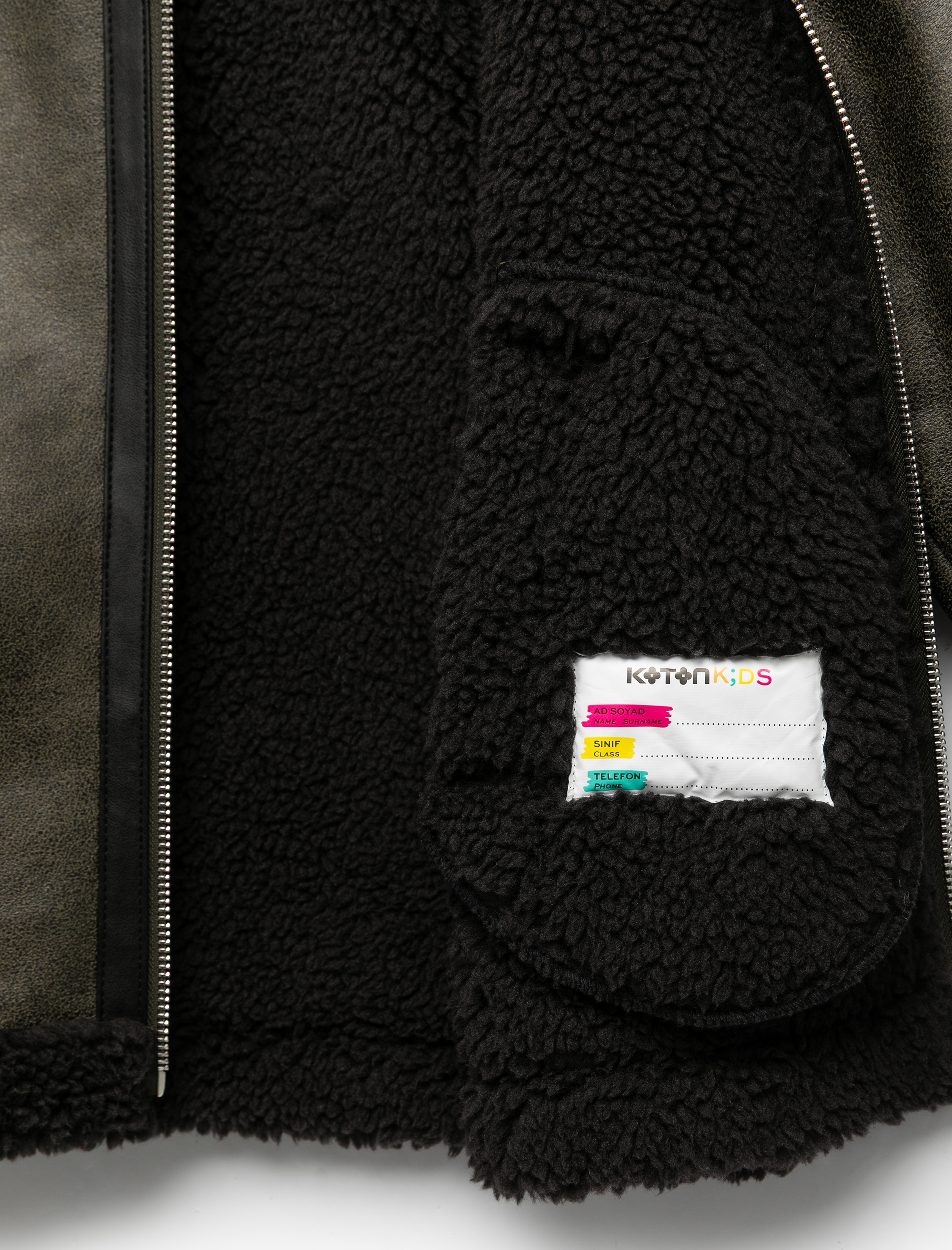  Kız Çocuk Peluş Detaylı Gömlek Yaka Uzun Kollu Oversize Biker Ceket