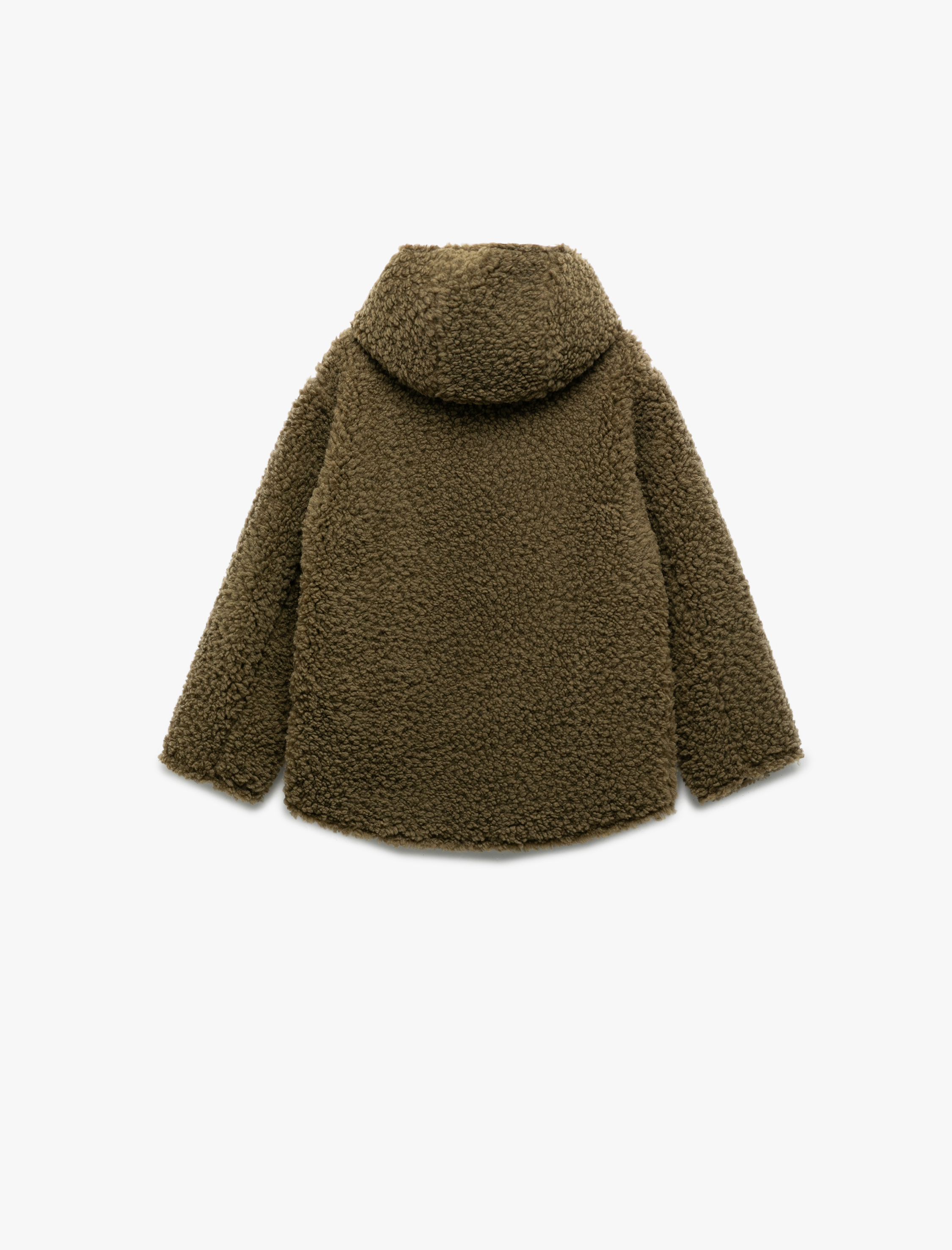  Kız Çocuk Uzun Kollu Kapşonlu Peluş Ceket