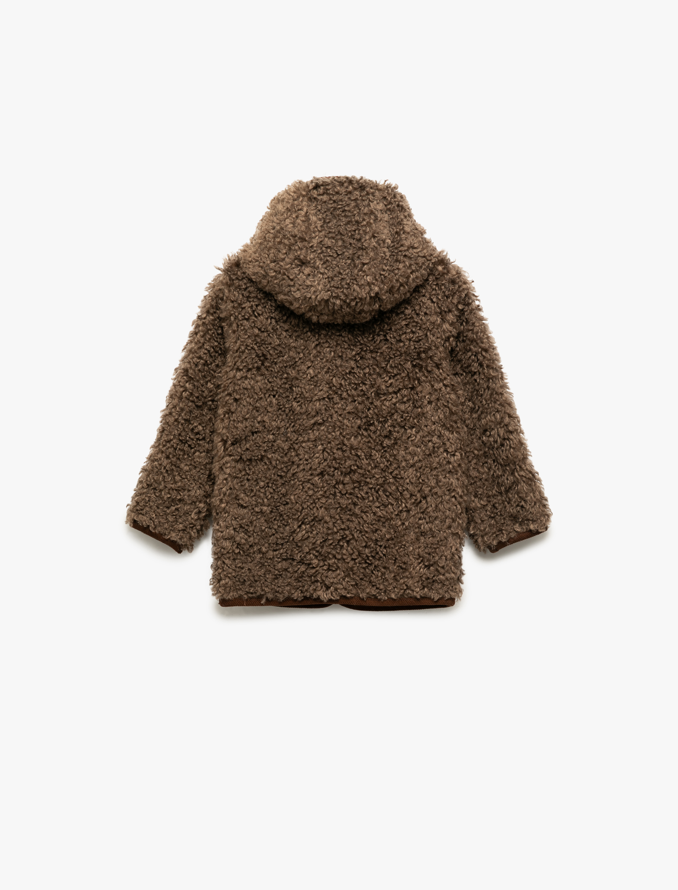  Kız Bebek Uzun Kollu Cep Detaylı Kapşonlu Peluş Mont