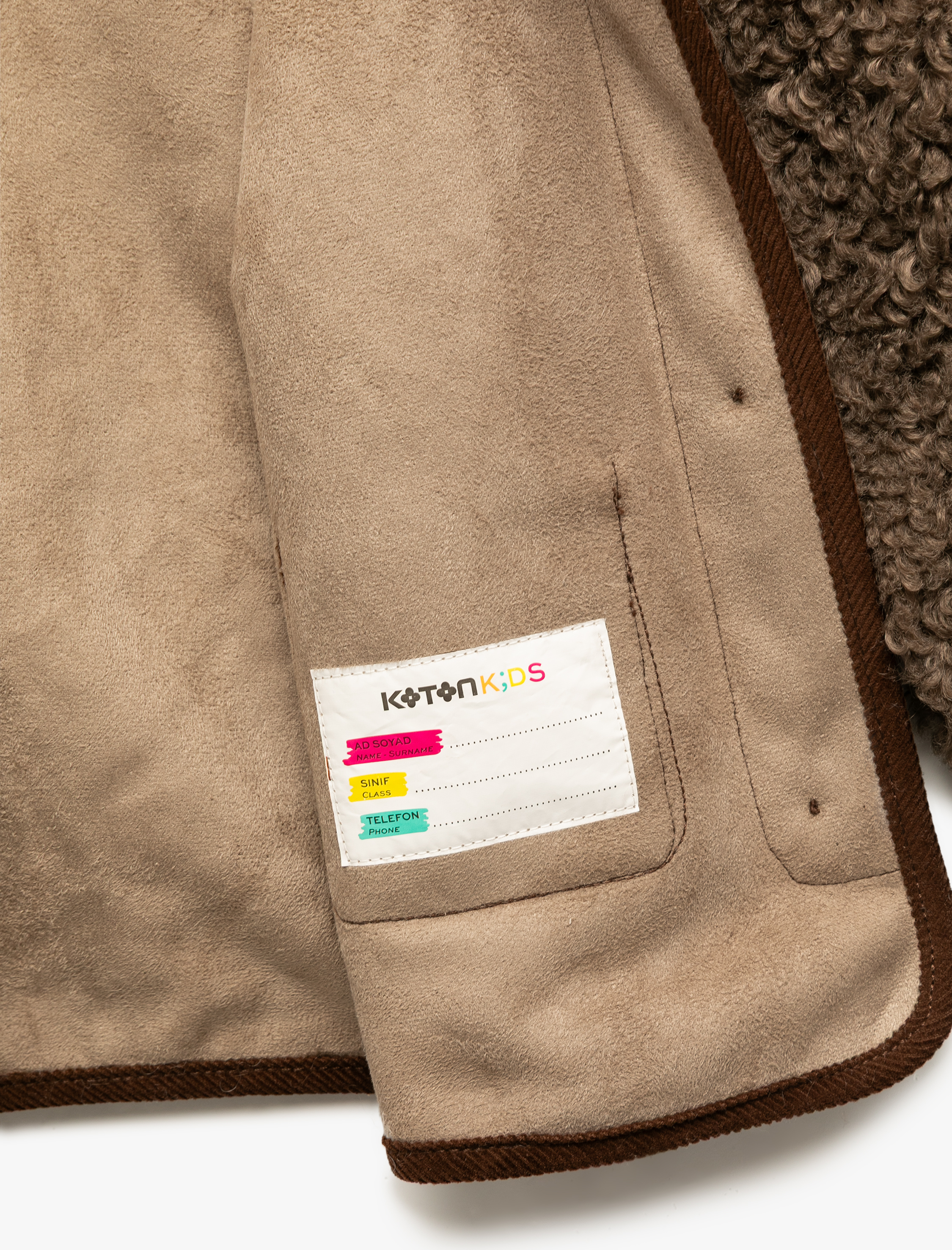  Kız Bebek Uzun Kollu Cep Detaylı Kapşonlu Peluş Mont