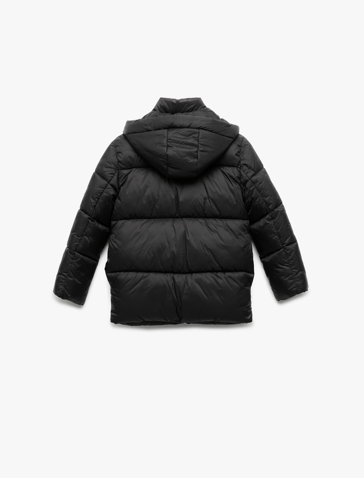 Kız Çocuk Uzun Kollu Çıtçıt Kapamalı Kapşonlu Şişme Mont