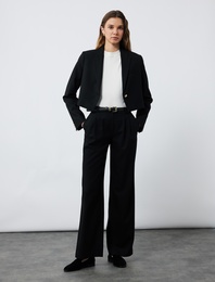 Kruvaze Uzun Kollu Crop Blazer Ceket