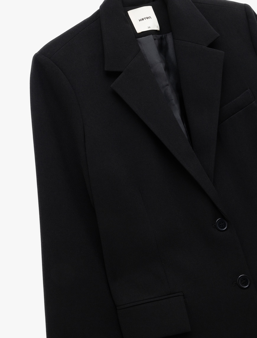   Krep Kumaş Cepli Düğmeli Uzun Kollu Kruvaze Oversize Blazer Ceket