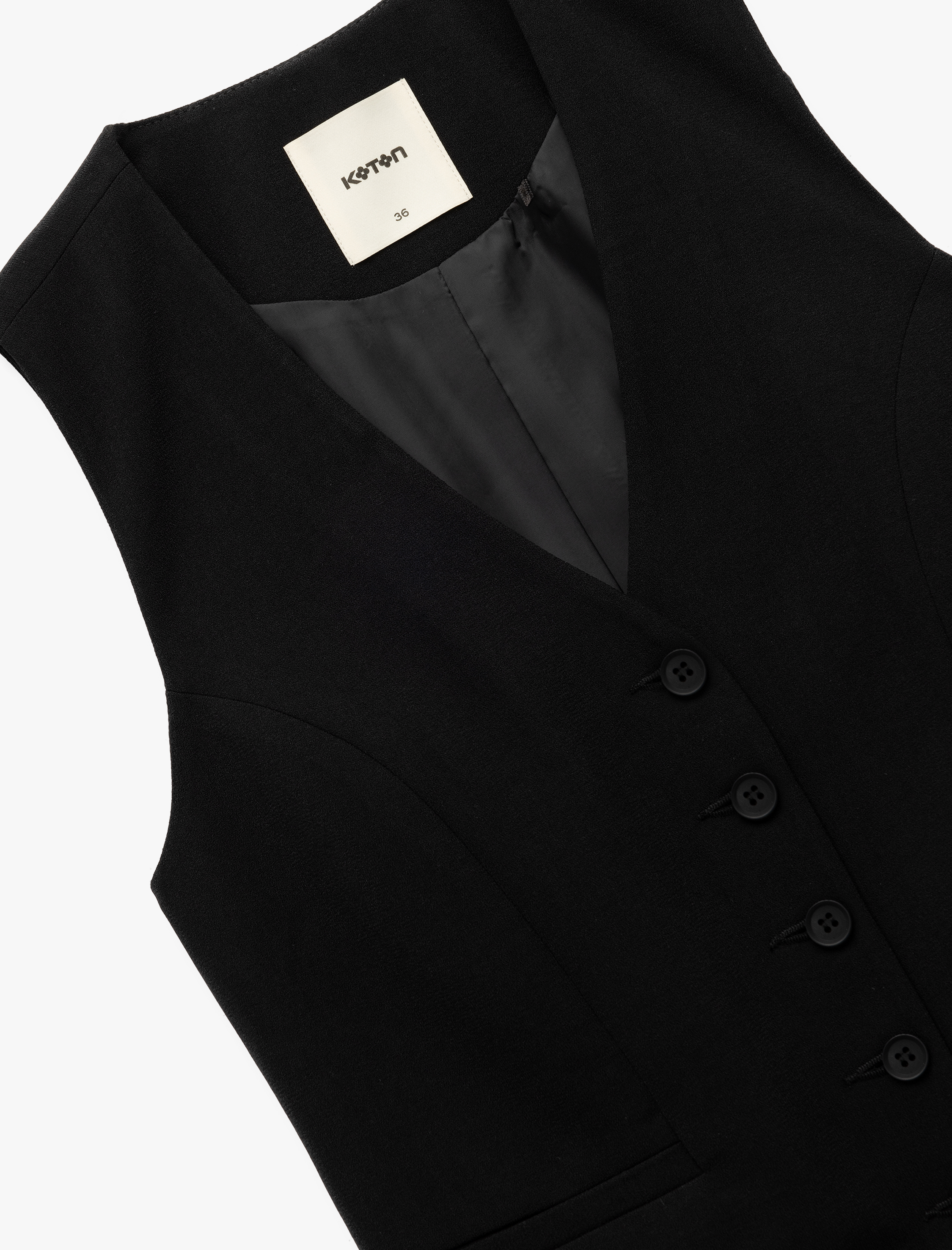   Krep Kumaş Astarlı V Yaka Düğmeli Blazer Yelek