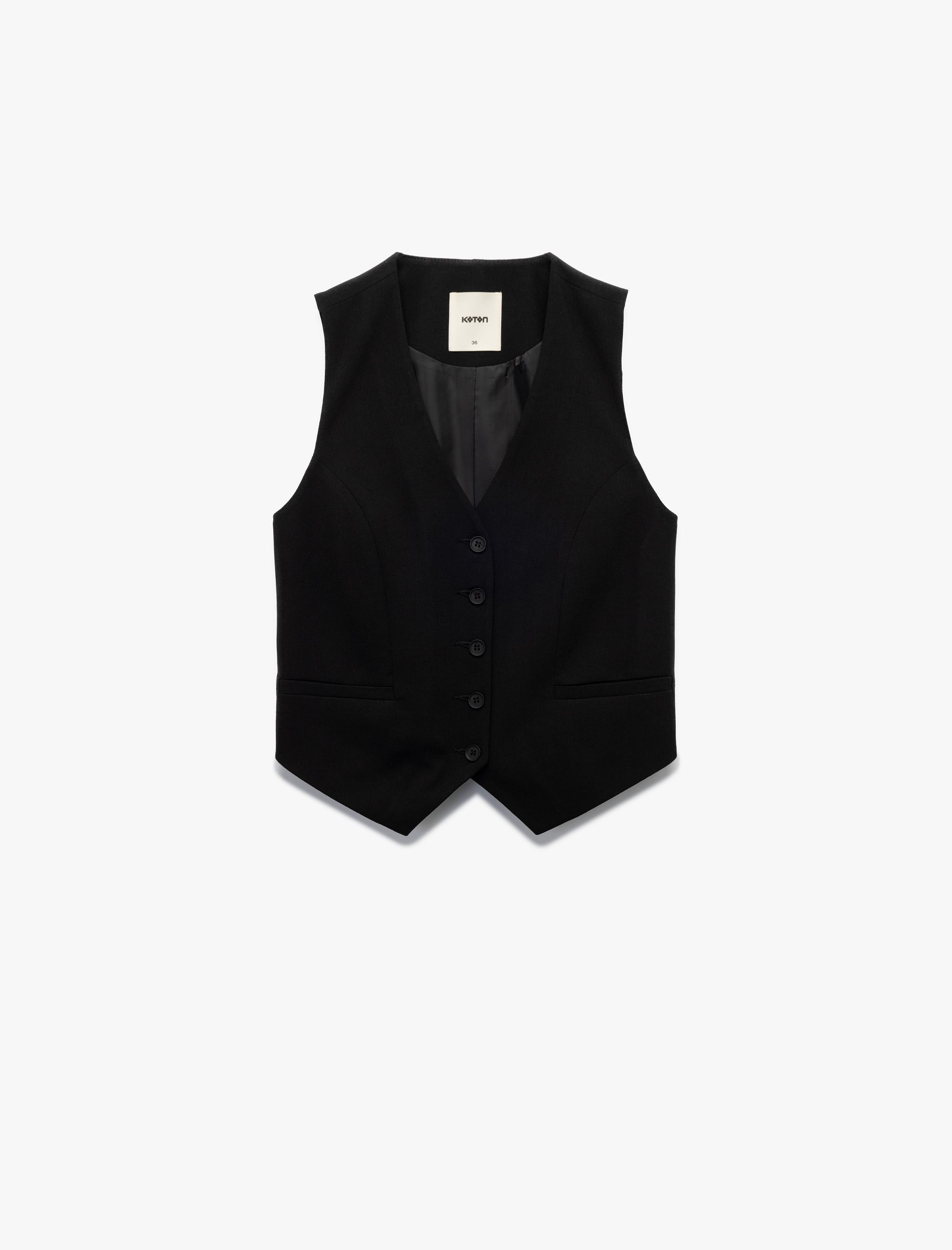   Krep Kumaş Astarlı V Yaka Düğmeli Blazer Yelek