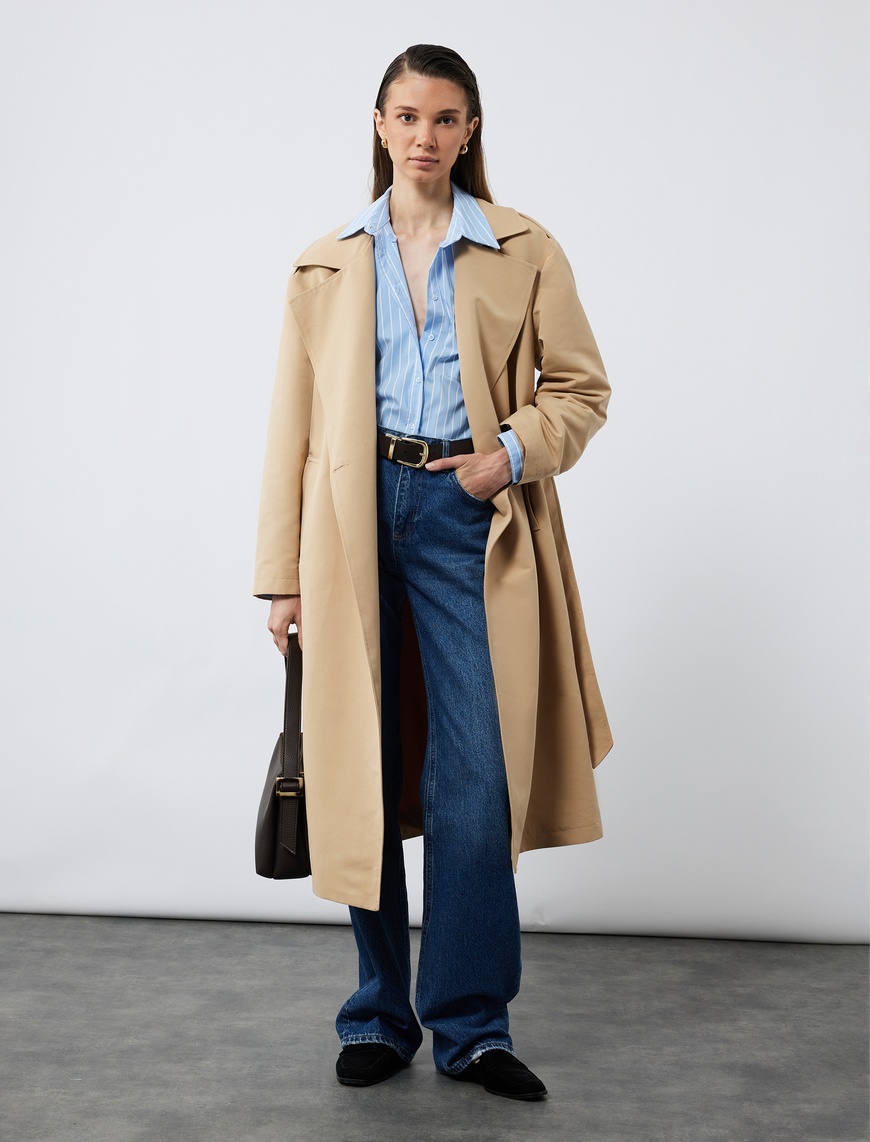   Klasik Yaka Uzun Kollu Oversize Poplin Gömlek