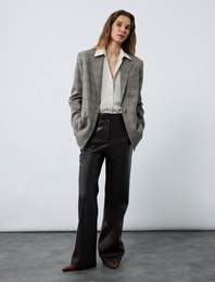 Kruvaze Cepli Uzun Kollu Ekose Oversize Blazer Ceket