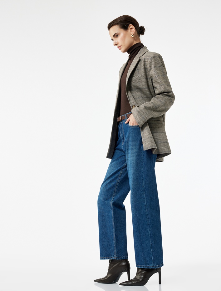  Pamuklu Düz Paça Cepli Jean Pantolon - Straight Jeans