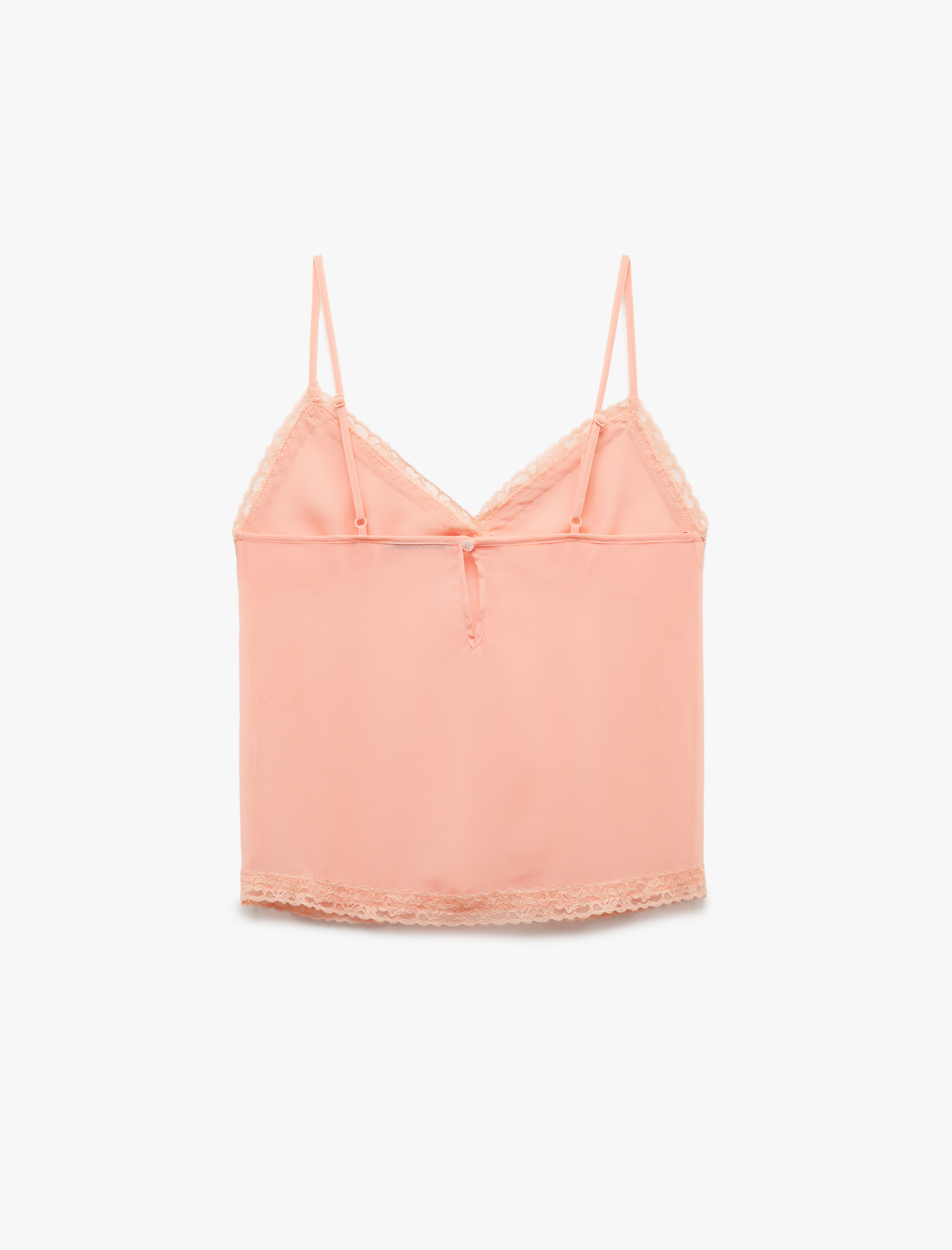 Yarı Transparan Dantel Detaylı İnce Askılı Şifon Pijama Üstü