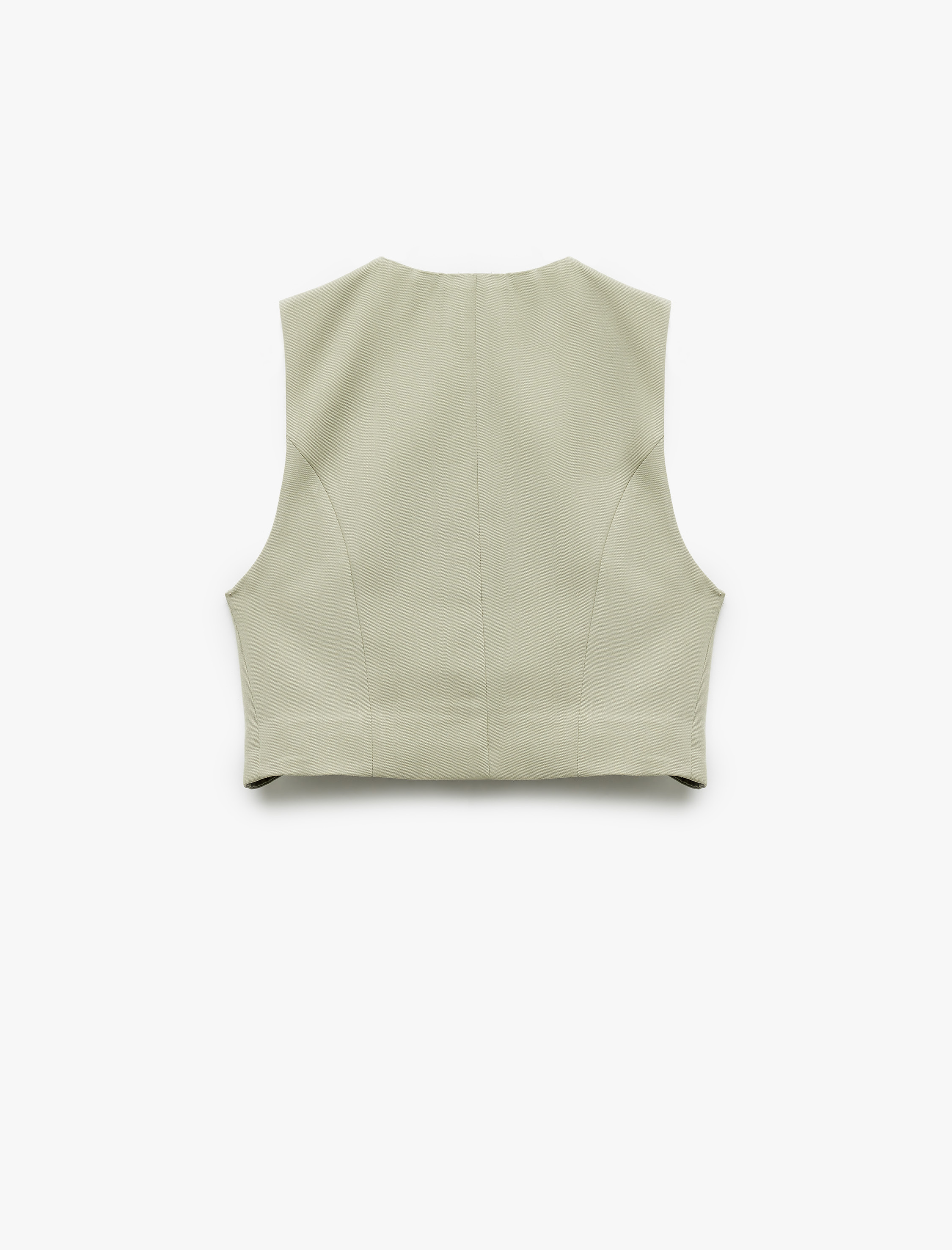   Modal Kumaş Asimetrik Kesim Düğmeli Kruvaze Crop Yelek