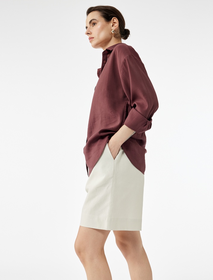  Beli Bağlamalı Regular Fit Cepli Keten Şort