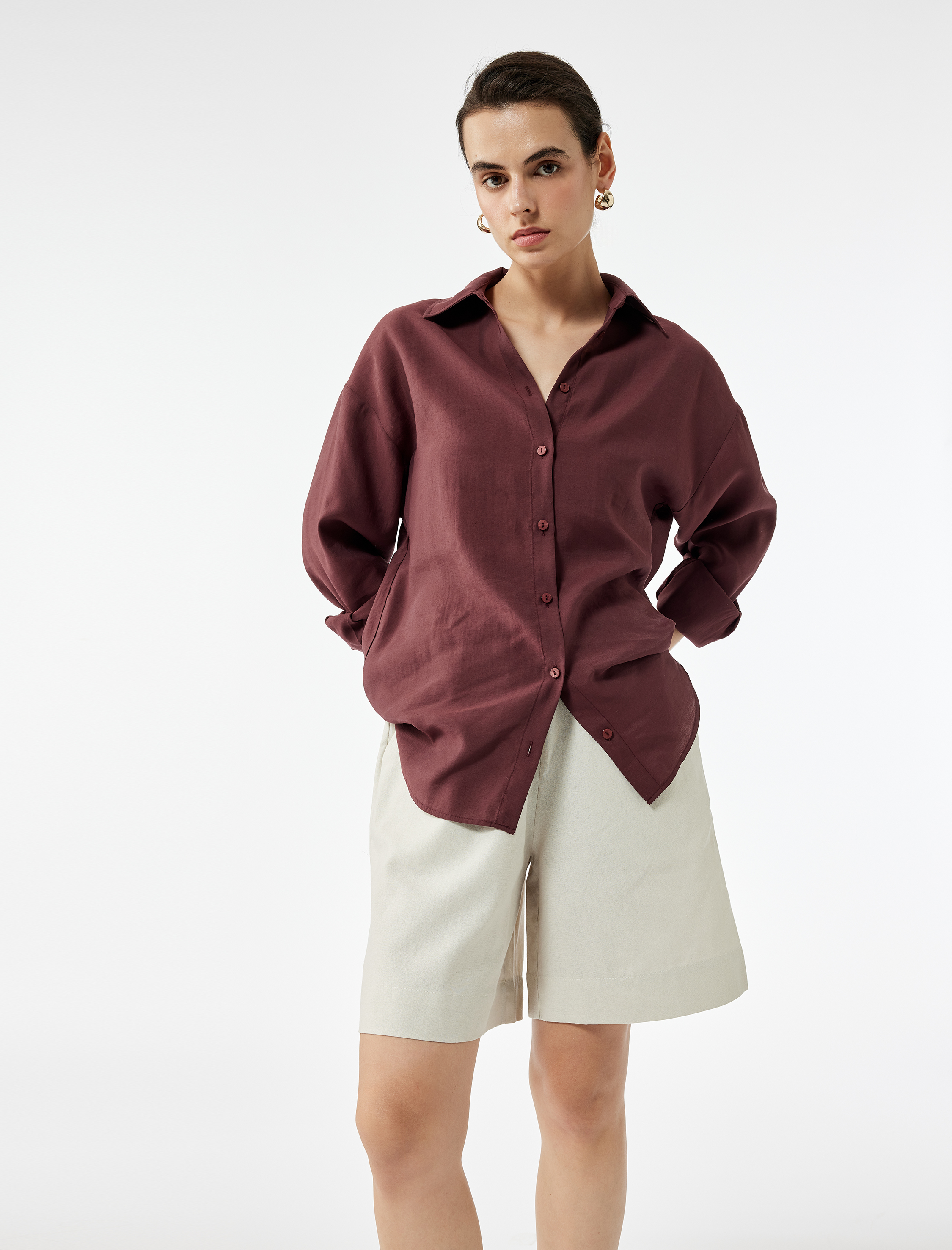   Beli Bağlamalı Regular Fit Cepli Keten Şort