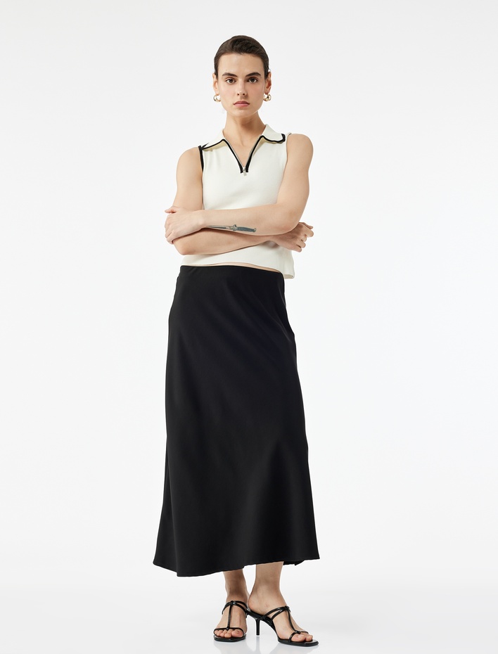  Regular Fit Midi Boy Saten Kloş Etek