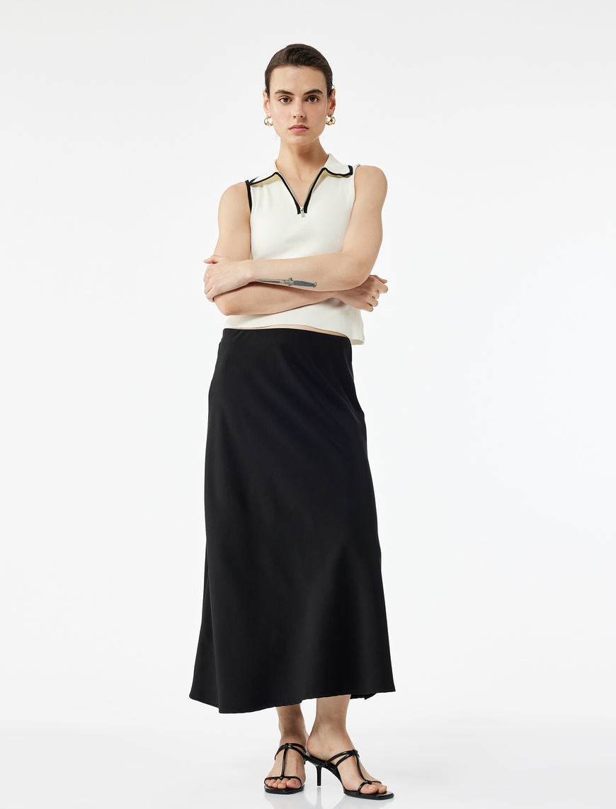  Regular Fit Midi Boy Saten Kloş Etek