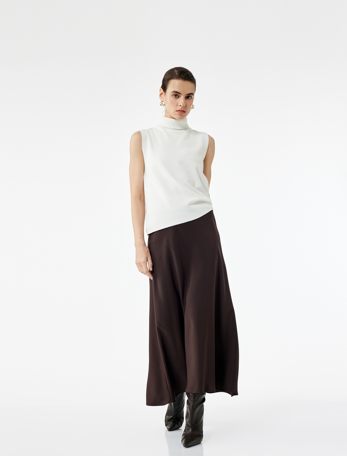  Regular Fit Midi Boy Saten Kloş Etek