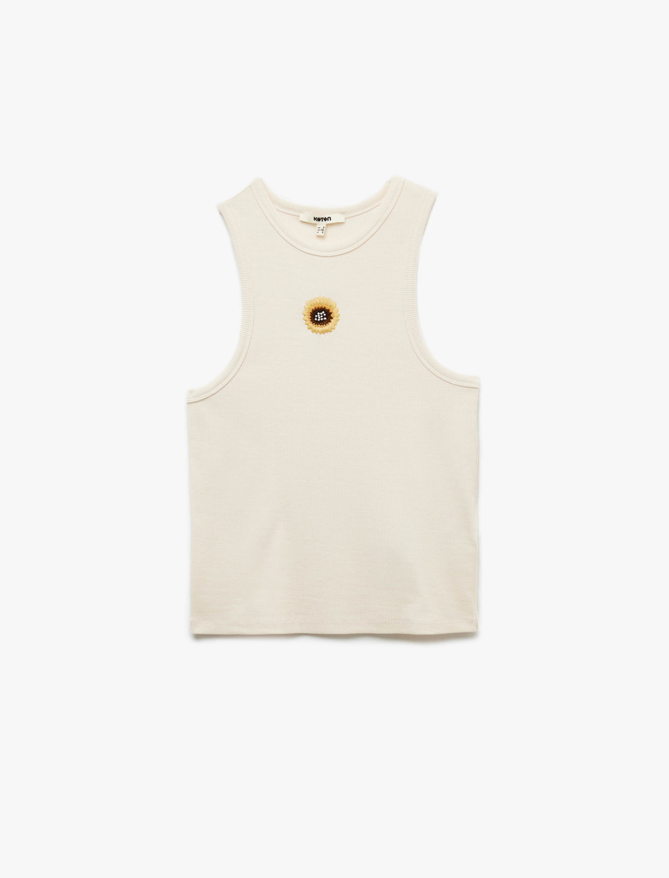   Pamuklu Slim Fit Bisiklet Yaka Ayçiçeği Nakış Detaylı Atlet