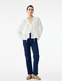 Normal Bel İspanyol Paça Denim Pantolon - Flare Jeans