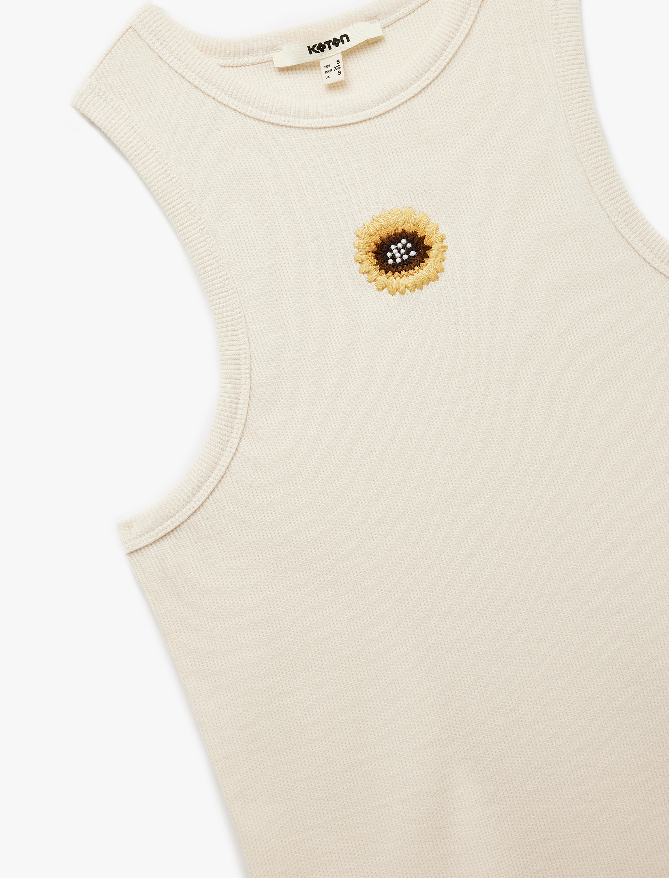   Pamuklu Slim Fit Bisiklet Yaka Ayçiçeği Nakış Detaylı Atlet