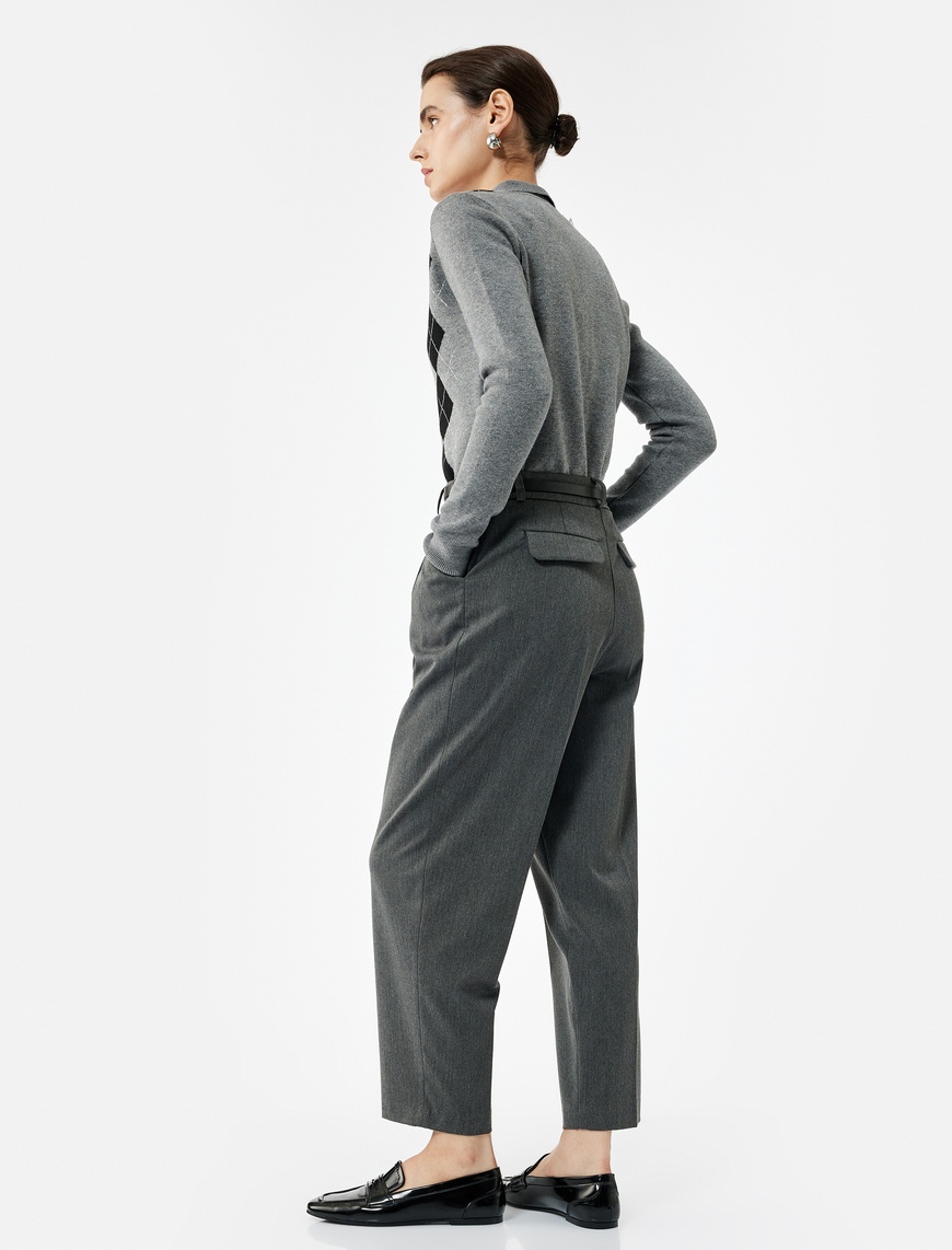   Cepli Kemerli Yüksek Bel Oversize Cigarette Pantolon