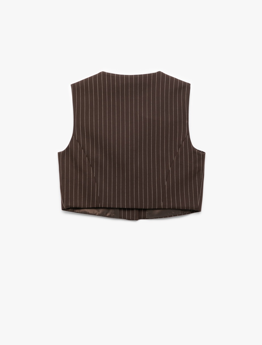   Kolsuz Cepli V Yaka Düğmeli Crop Yelek