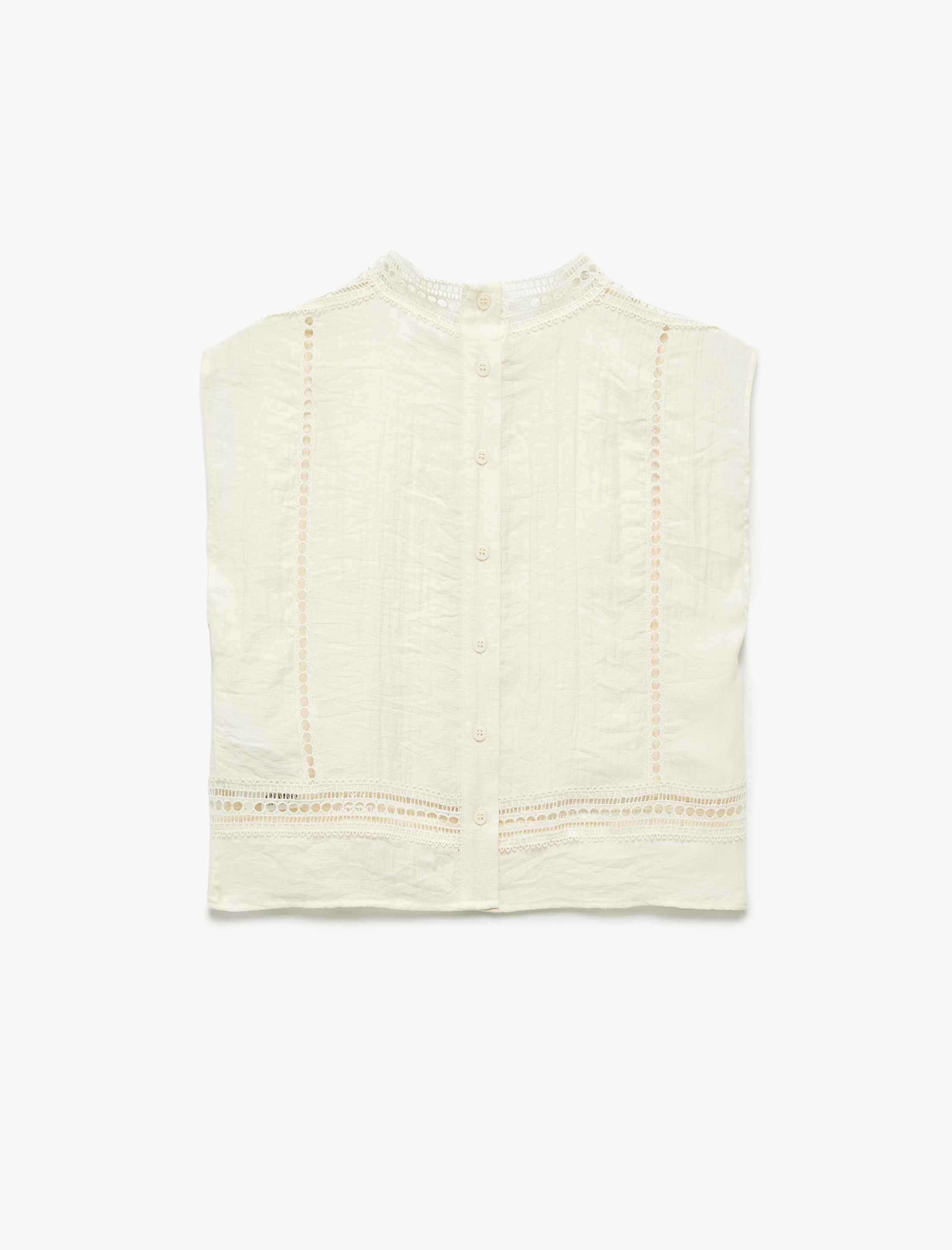   Koton X Melis Ağazat - Brodeli Fistolu Arkası Düğmeli Dik Yaka Kolsuz Bluz