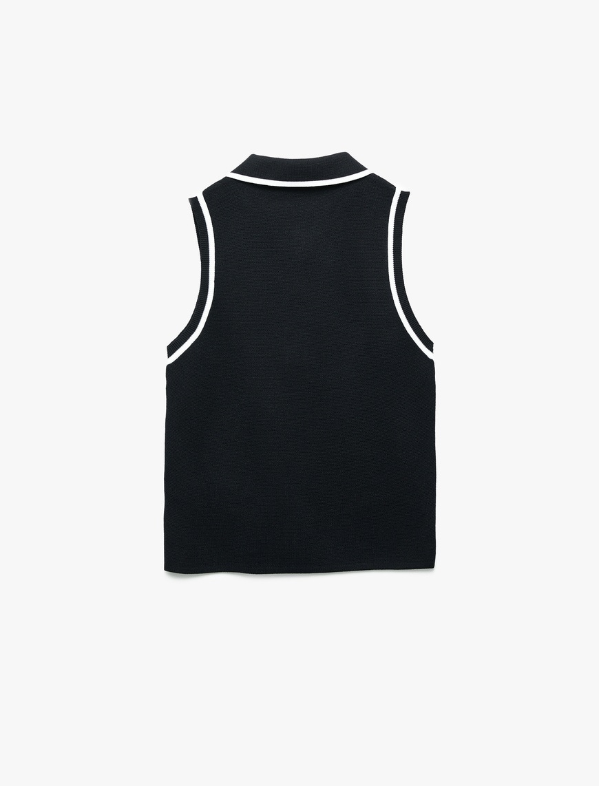   Regular Fit Düğmeli Kolsuz Polo Yaka Triko Bluz