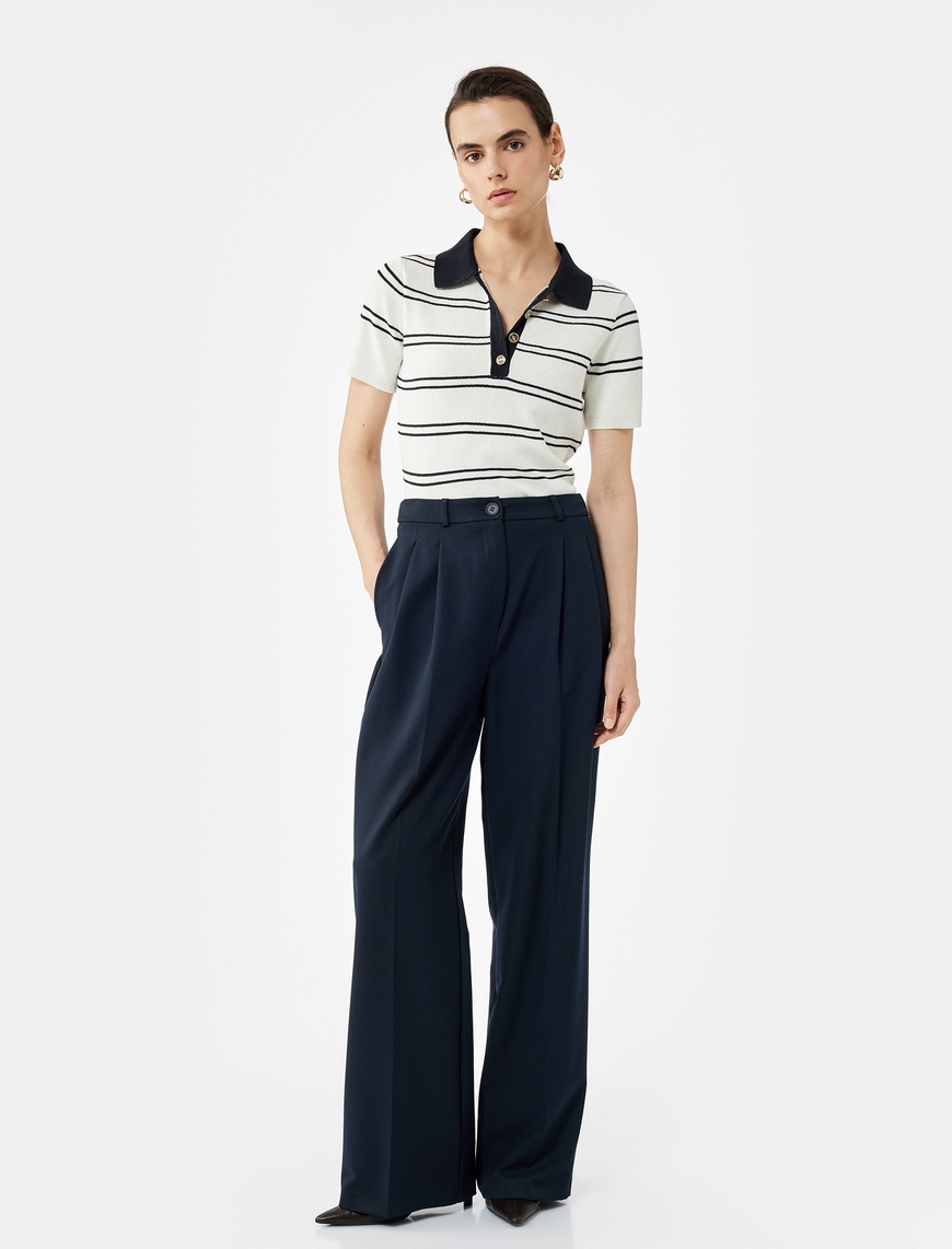   Regular Fit Düğmeli Kısa Kollu Polo Yaka Triko Kazak