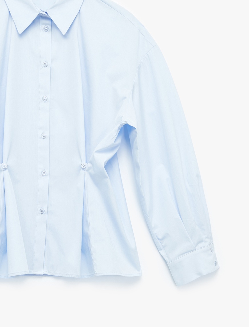   Pamuklu Uzun Kollu Pile Detaylı Düğmeli Oversize Poplin Gömlek
