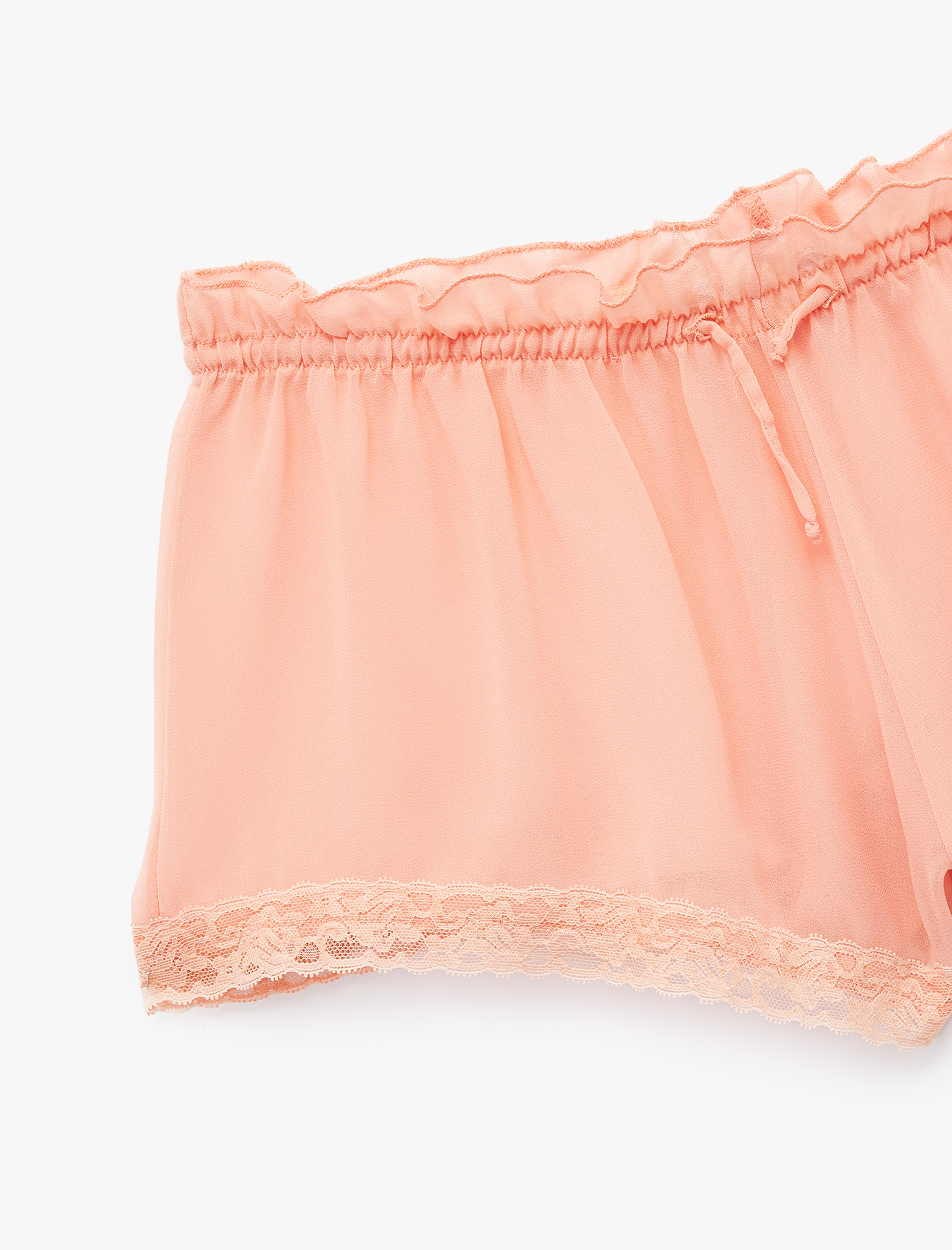 Rahat Kalıp Bağcıklı Dantelli Şifon Şort Pijama Altı