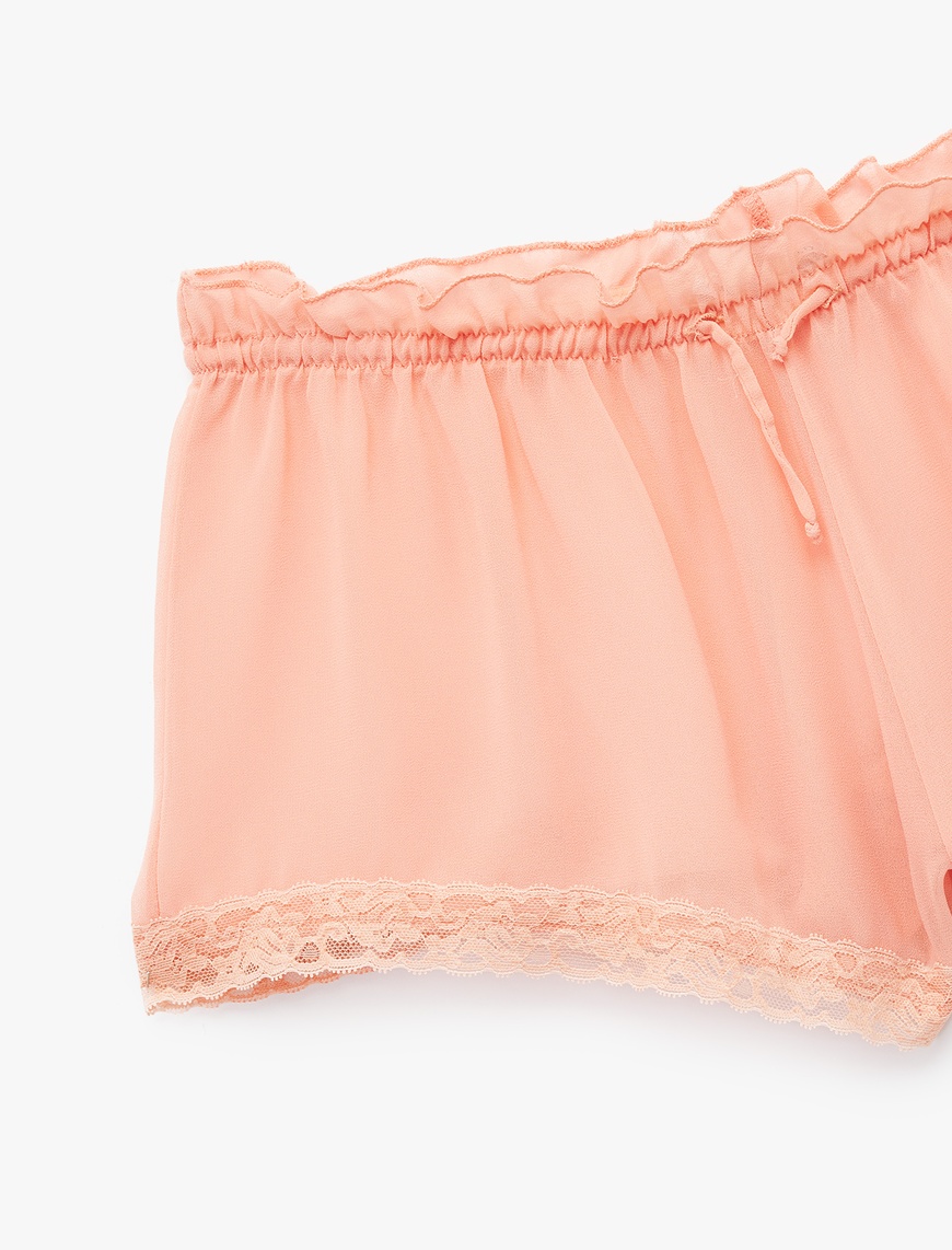   Rahat Kalıp Bağcıklı Dantelli Şifon Şort Pijama Altı