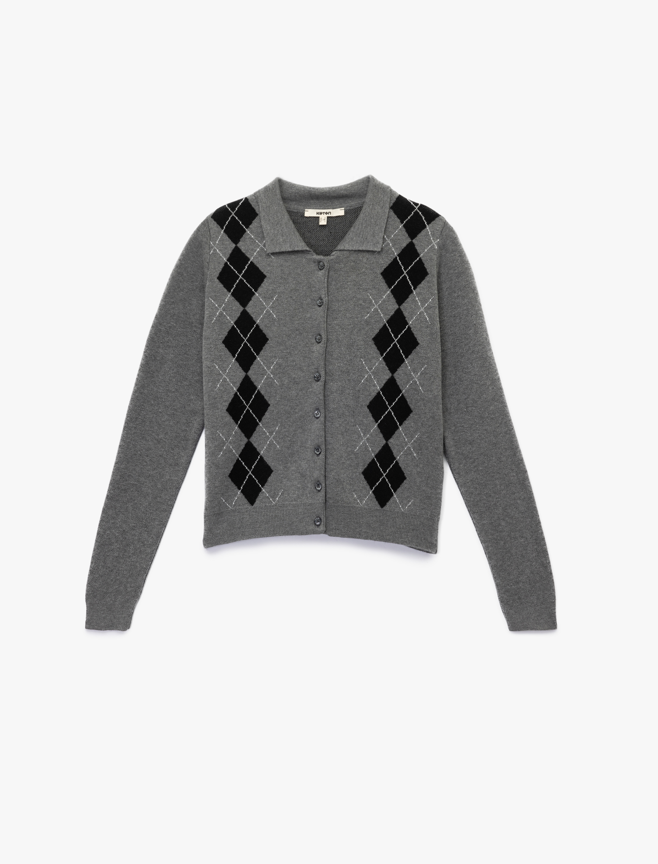   Uzun Kollu Polo Yaka Ekose Triko Hırka