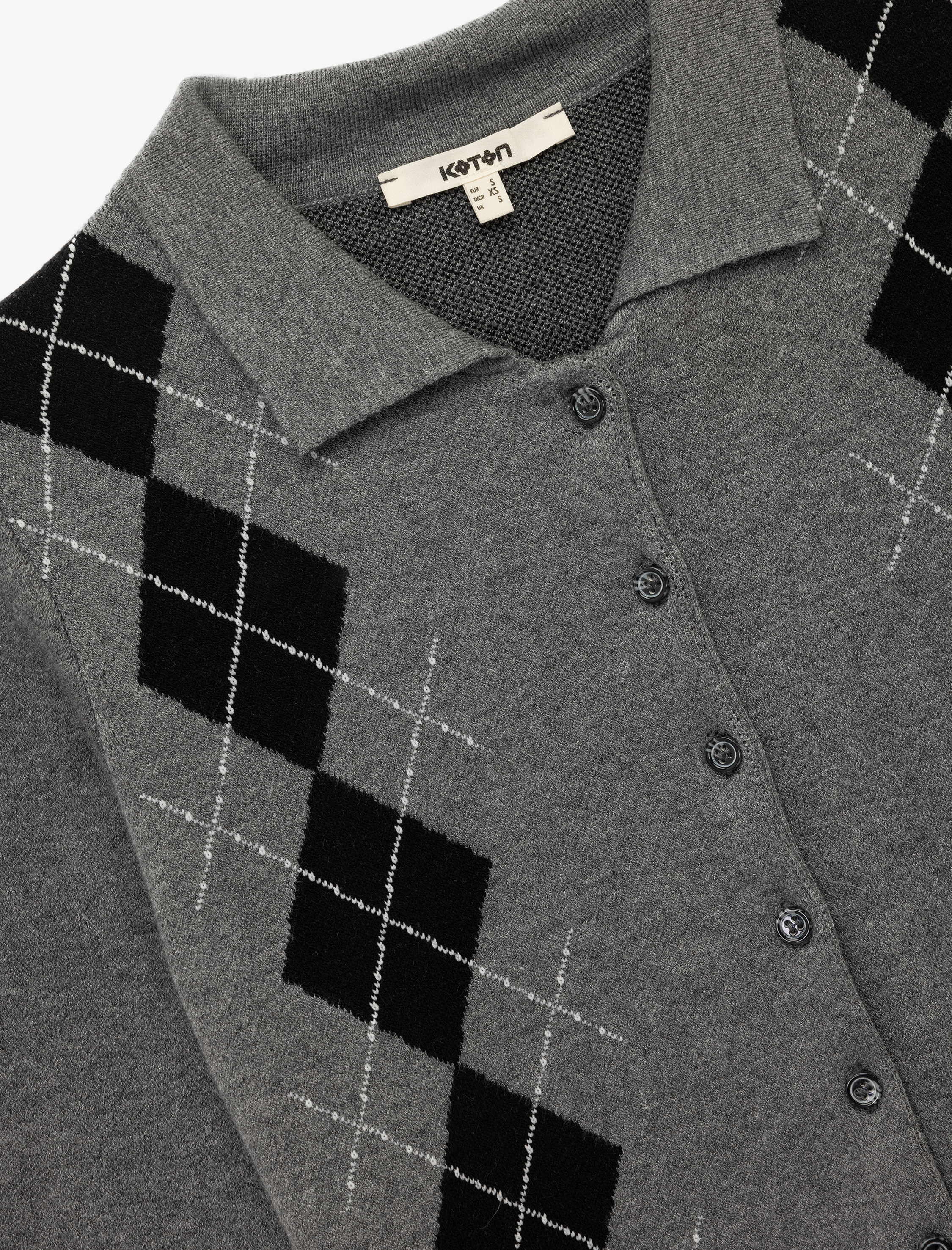   Uzun Kollu Polo Yaka Ekose Triko Hırka