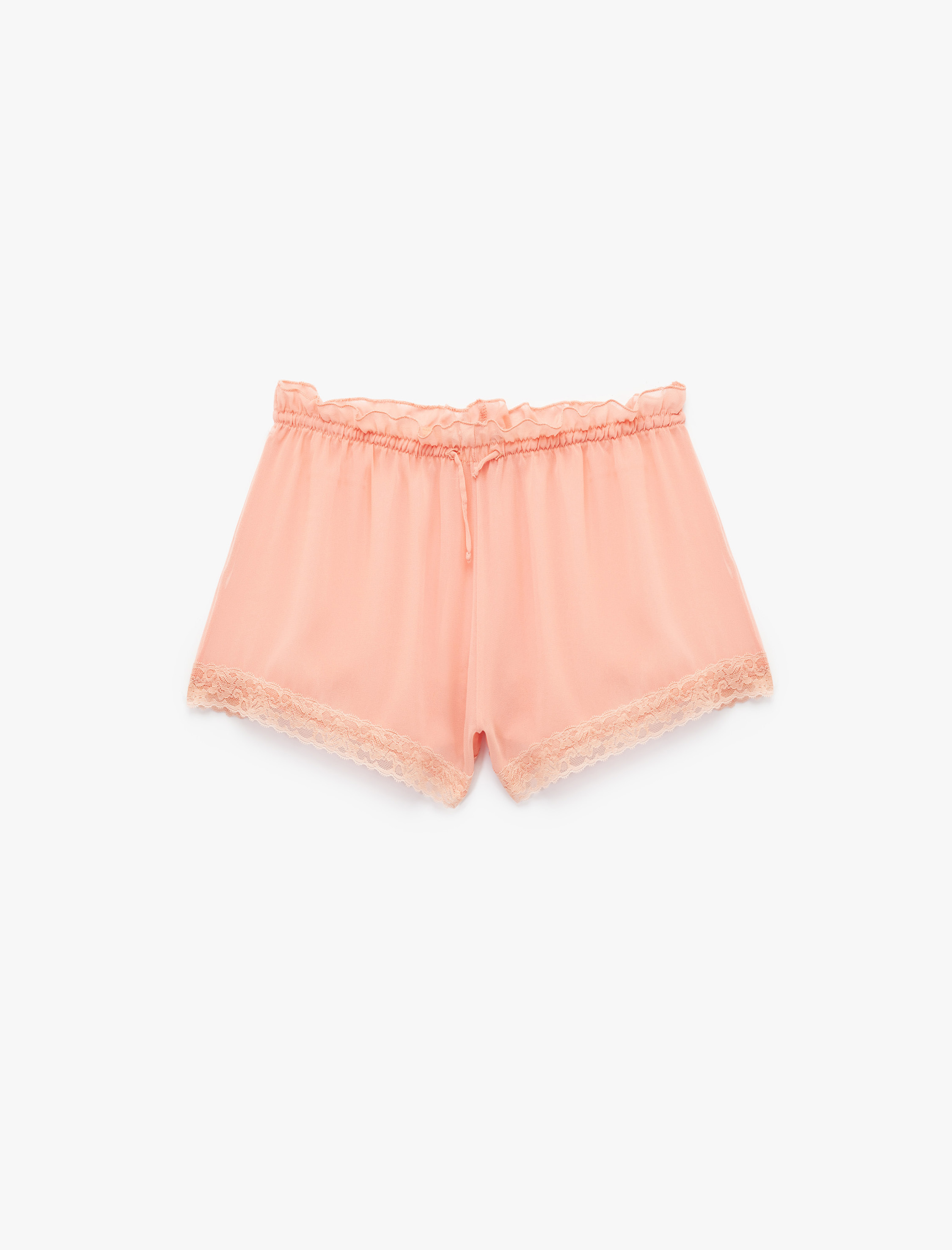 Rahat Kalıp Bağcıklı Dantelli Şifon Şort Pijama Altı