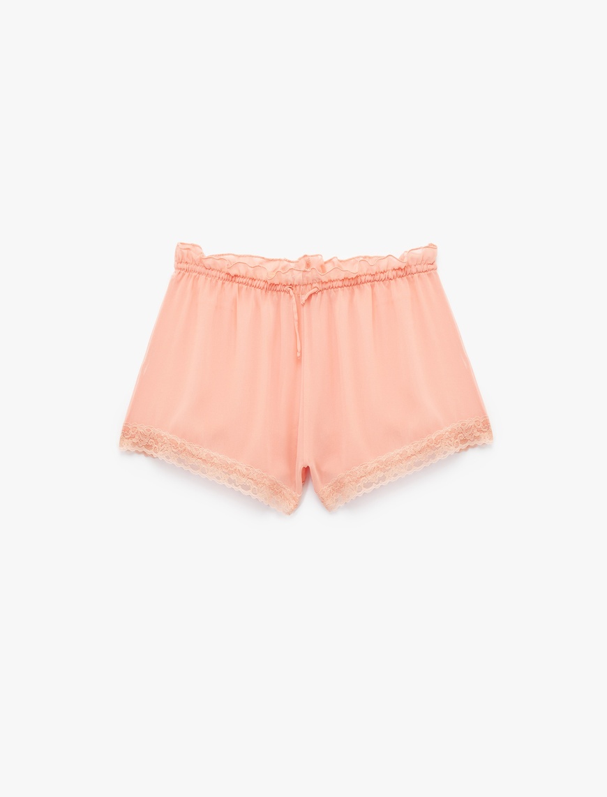   Rahat Kalıp Bağcıklı Dantelli Şifon Şort Pijama Altı