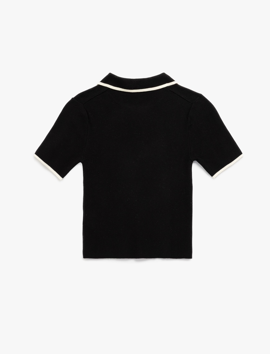   Regular Fit Kısa Kollu Polo Yaka Yarım Fermuarlı Triko Kazak
