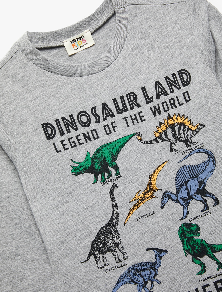  Erkek Çocuk Dinozor Baskılı Uzun Kollu Bisiklet Yaka Tişört