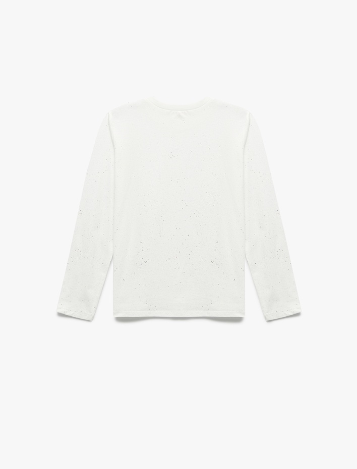 Kız Çocuk Uzun Kollu Bisiklet Yaka Sim Detaylı Pamuklu Tişört