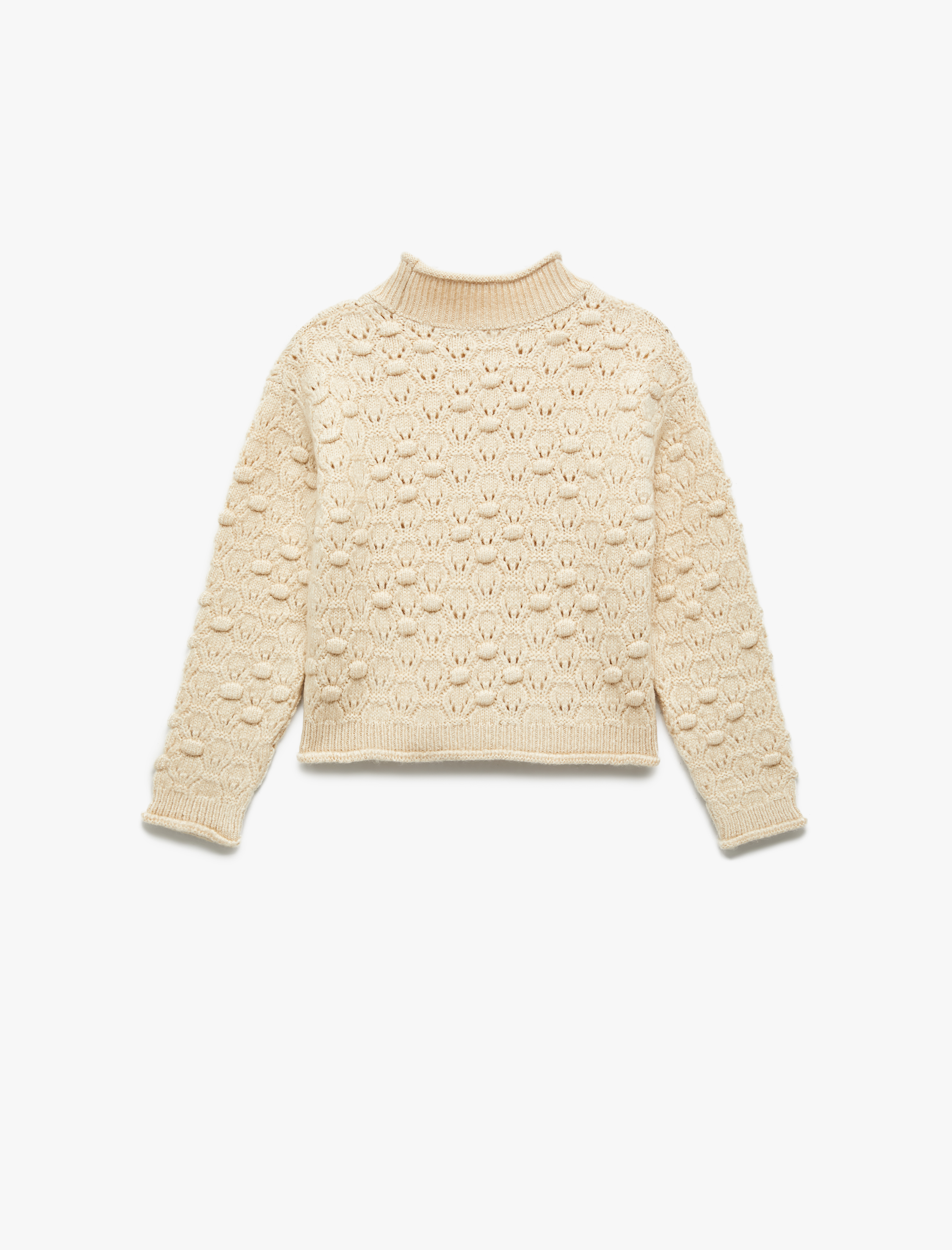 Kız Çocuk Dik Yaka Uzun Kollu Püsküllü Triko Kazak