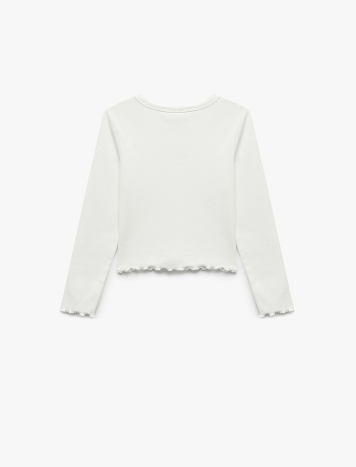 Kız Çocuk Uzun Kollu Bisiklet Yaka Fiyonk Pencere Detaylı Kaşkorse Tişört