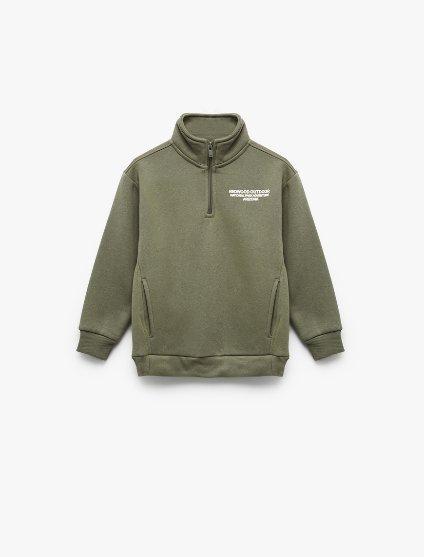  Erkek Çocuk Uzun Kollu Şardonlu Yarım Fermuarlı Dik Yaka Sweatshirt